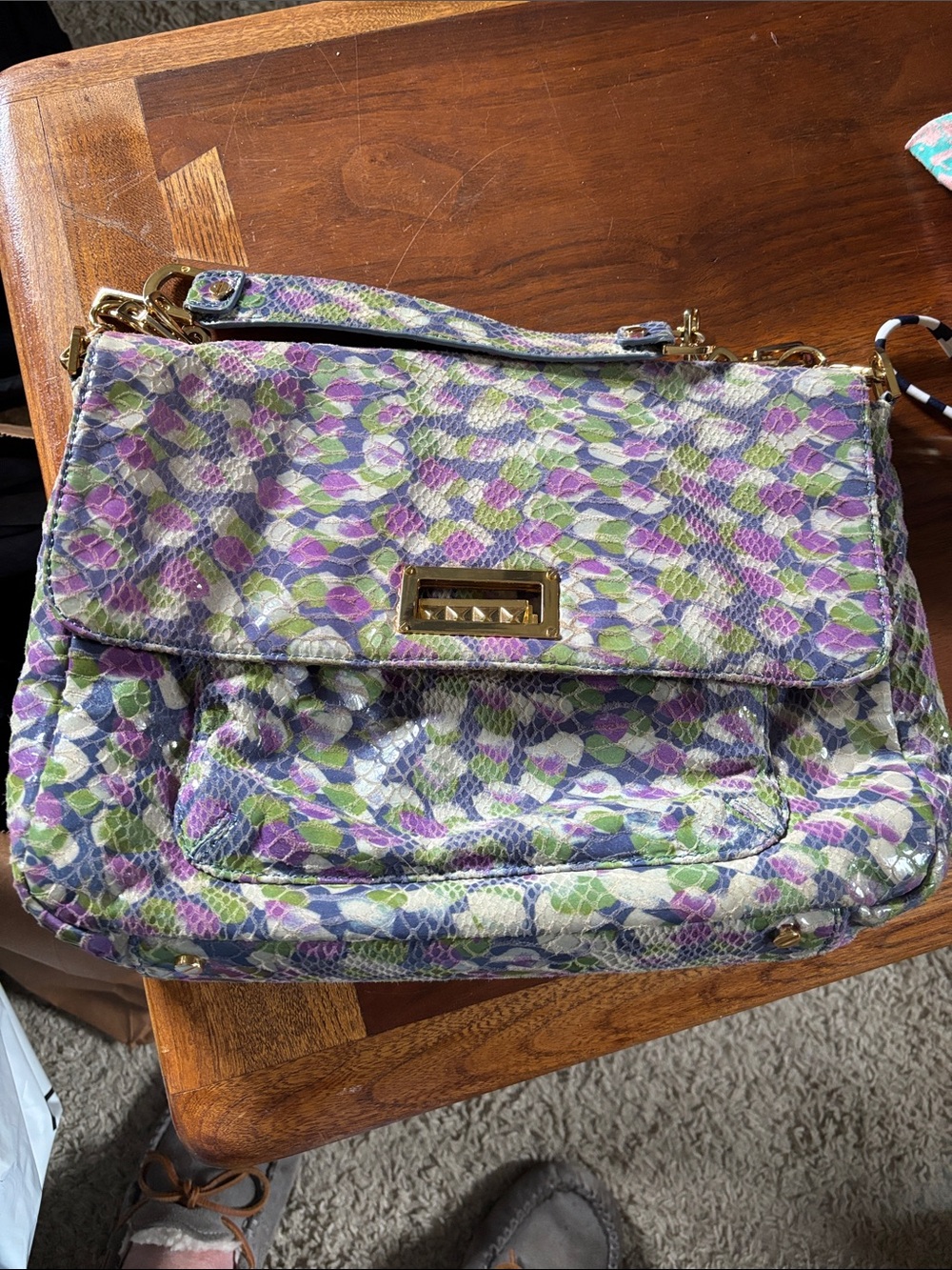 Tory Burch Purple, Green & White Floral Shoulder Bag